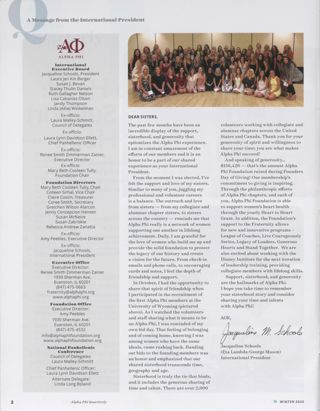 Alpha Phi International Fraternity Directory, Winter 2020. A Message From the International President, Winter 2020