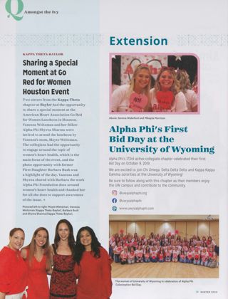 Amongst the Ivy: Sharing a Special Moment at Go Red for Women Houston Event. Extension: Alpha Phi's First Bid Day at the University of Wyoming