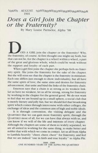 Does a Girl Join the Chapter or the Fraternity?