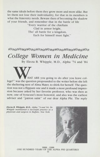 Individuality in Fraternity Life, Continued. College Women in Medicine