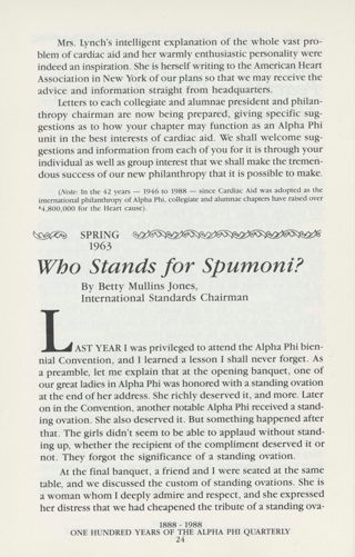 Cardiac Aid - First Peacetime Philanthropy of Alpha Phi, Continued. Who Stands for Spumoni?