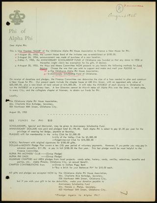 Charlotte Rice Rutledge to Alpha Phi Letter, August 20, 1955