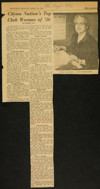 Cityan Nation's Top Club Woman of '56 Newspaper Clipping, April 16, 1956