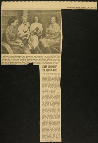 State Roundup for Alpha Phis Newspaper Clipping, April 17, 1956
