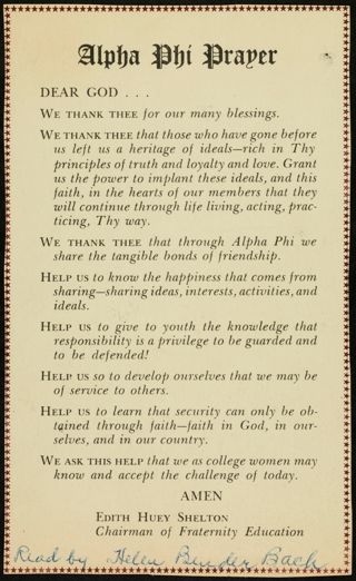 Alpha Phi Prayer, 1957