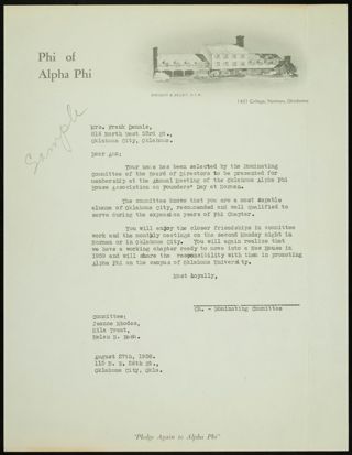 Ch. Nominating Committee to Ann Letter, August 27, 1958