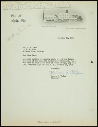 Honora J. Phelps to Mrs. Bach Letter, December 10, 1958