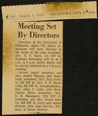 Meeting Set by Directors Newspaper Clipping, August 1, 1959