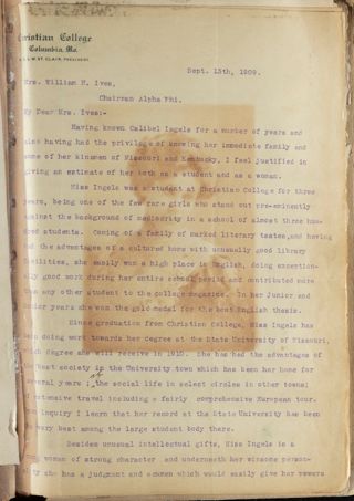 Luella Wilcox St. Clair to Mrs. William H. Ives Letter, September 13, 1909