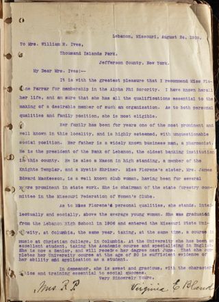 Virginia Blaud to Mrs. William H. Ives Letter, August 24, 1909