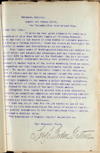 Leigh Gordon Giltner to Mrs. William H. Ives Letter, August 25, 1909