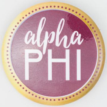 Yellow and Bordeaux Alpha Phi Button