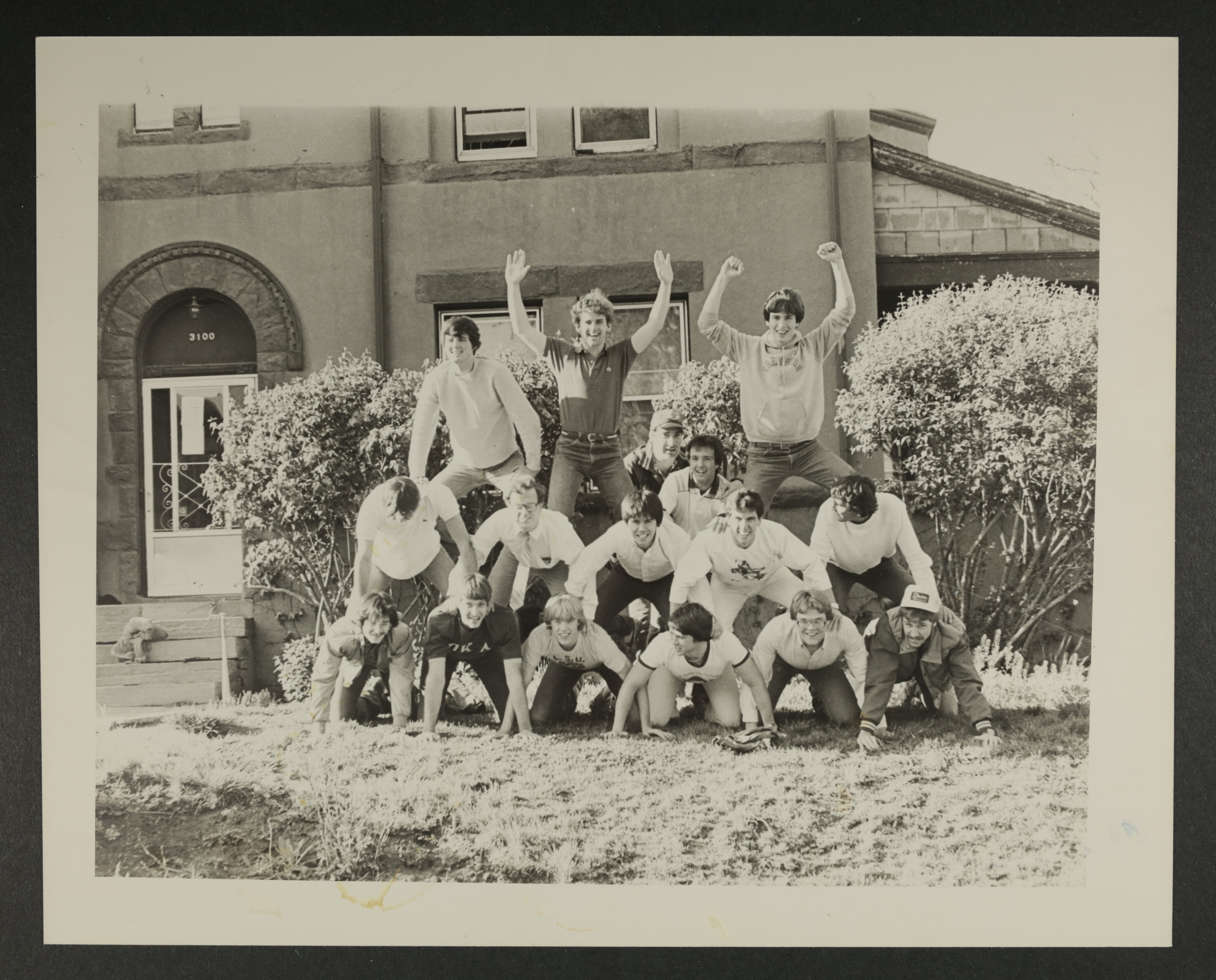 Theta Lambda Chapter Members in Pyramid Photograph, c. 1980