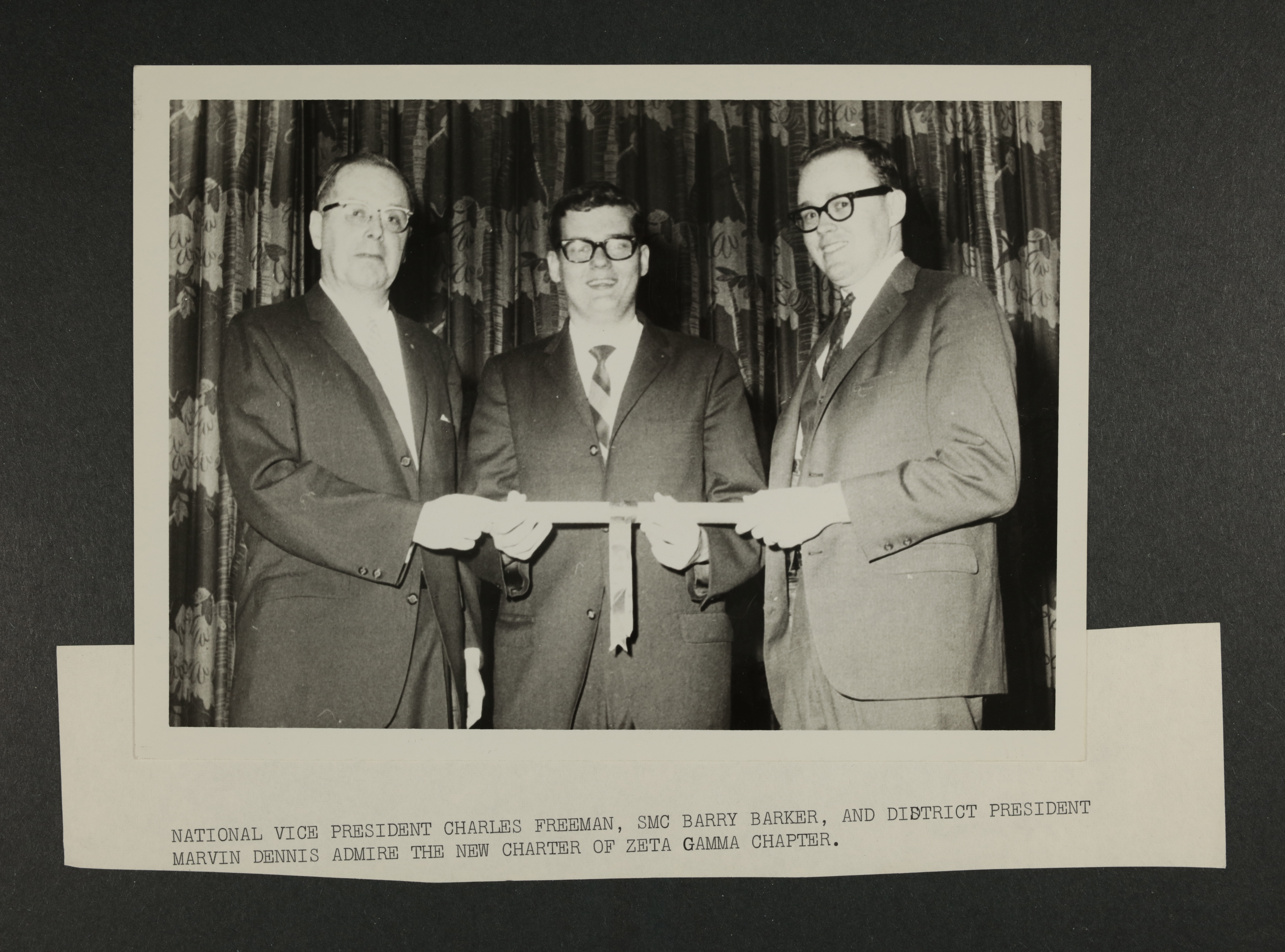 Freeman, Barker, and Dennis With Zeta Gamma Chapter Charter Photograph, April 24, 1964