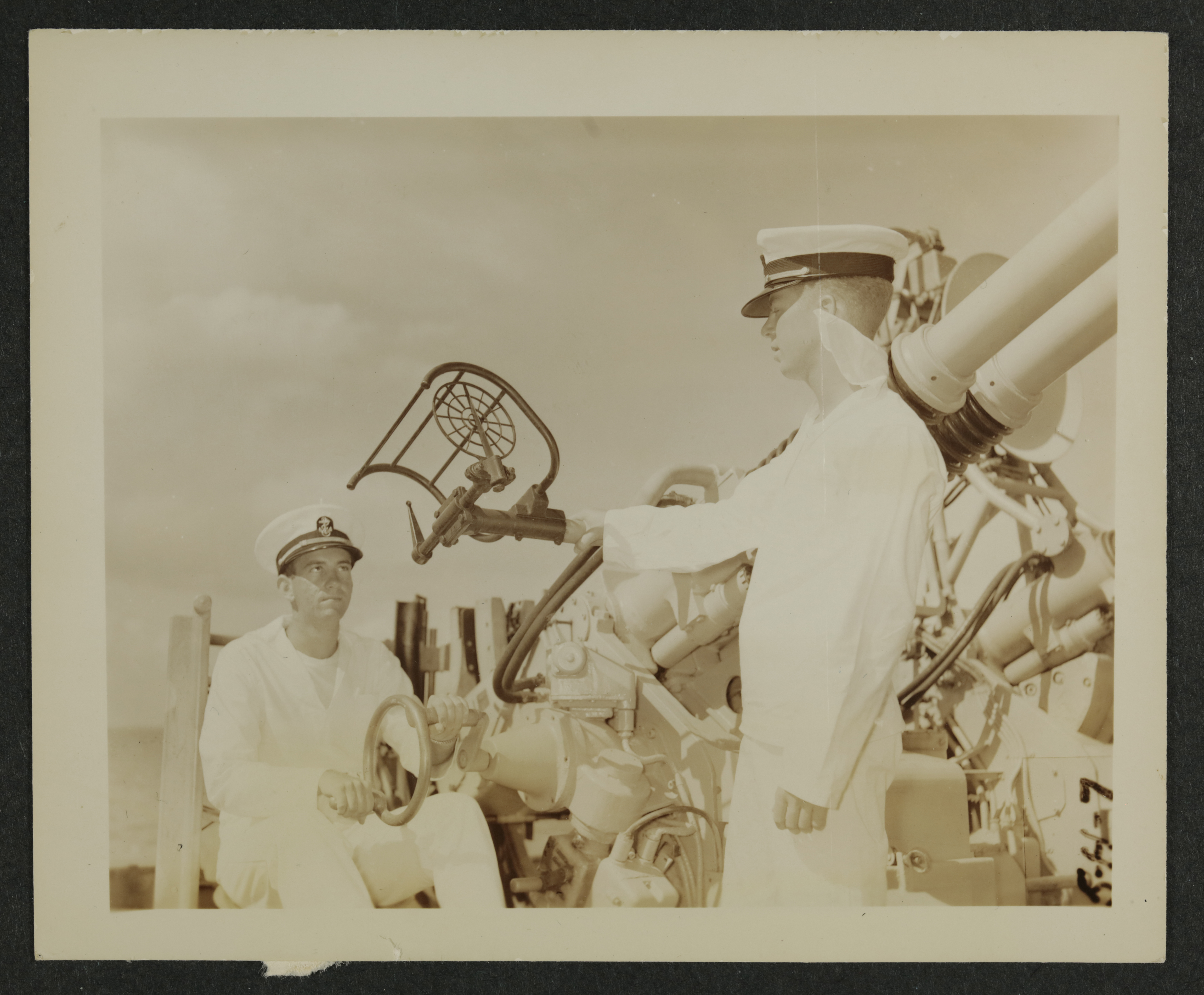 Franklin Heiss Jr. and Roland Hardy Aboard USS Badger Photograph, c. 1950s