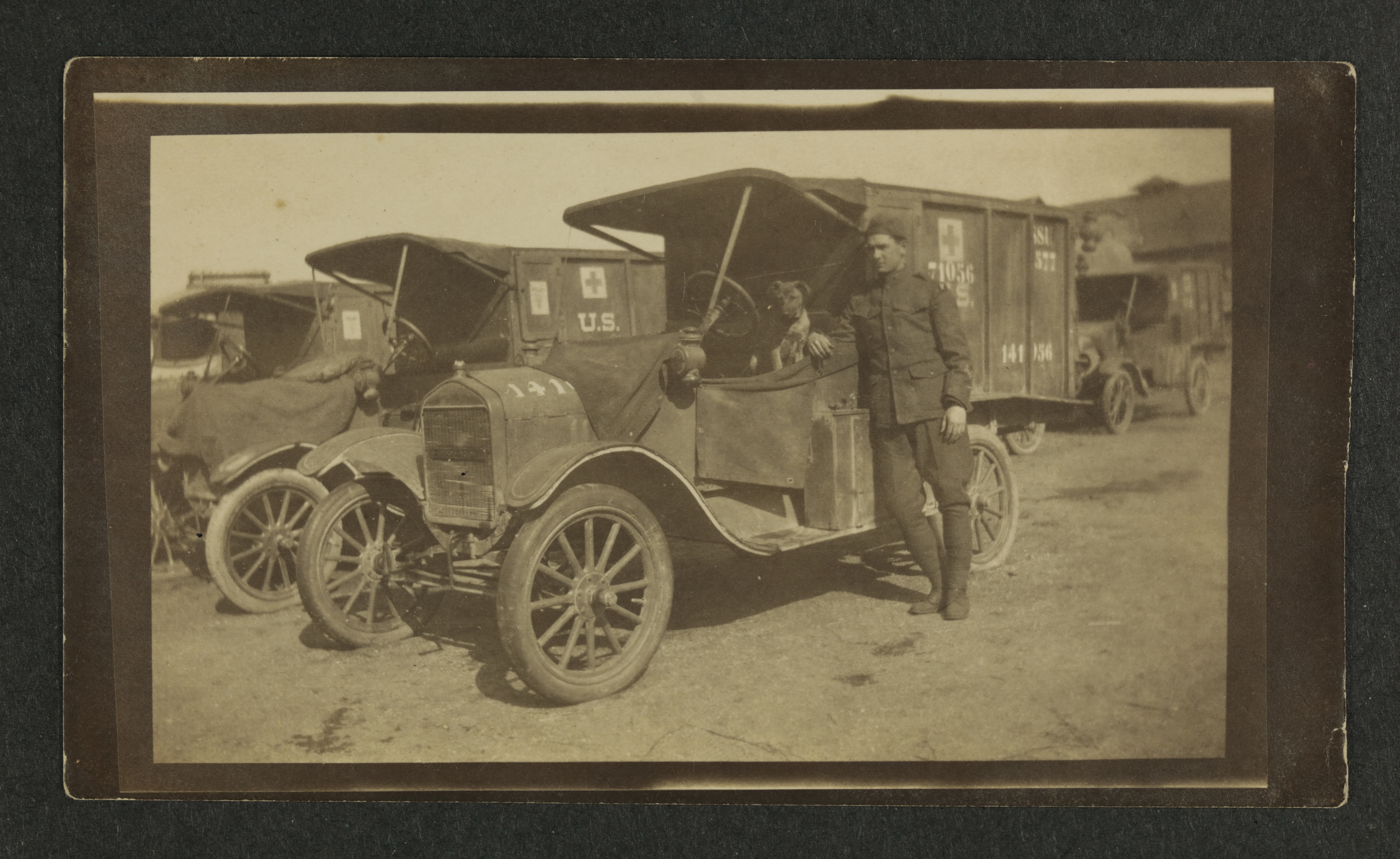 Hugh Wicker with Dog and Vehicle at Metz Photograph, February 1919