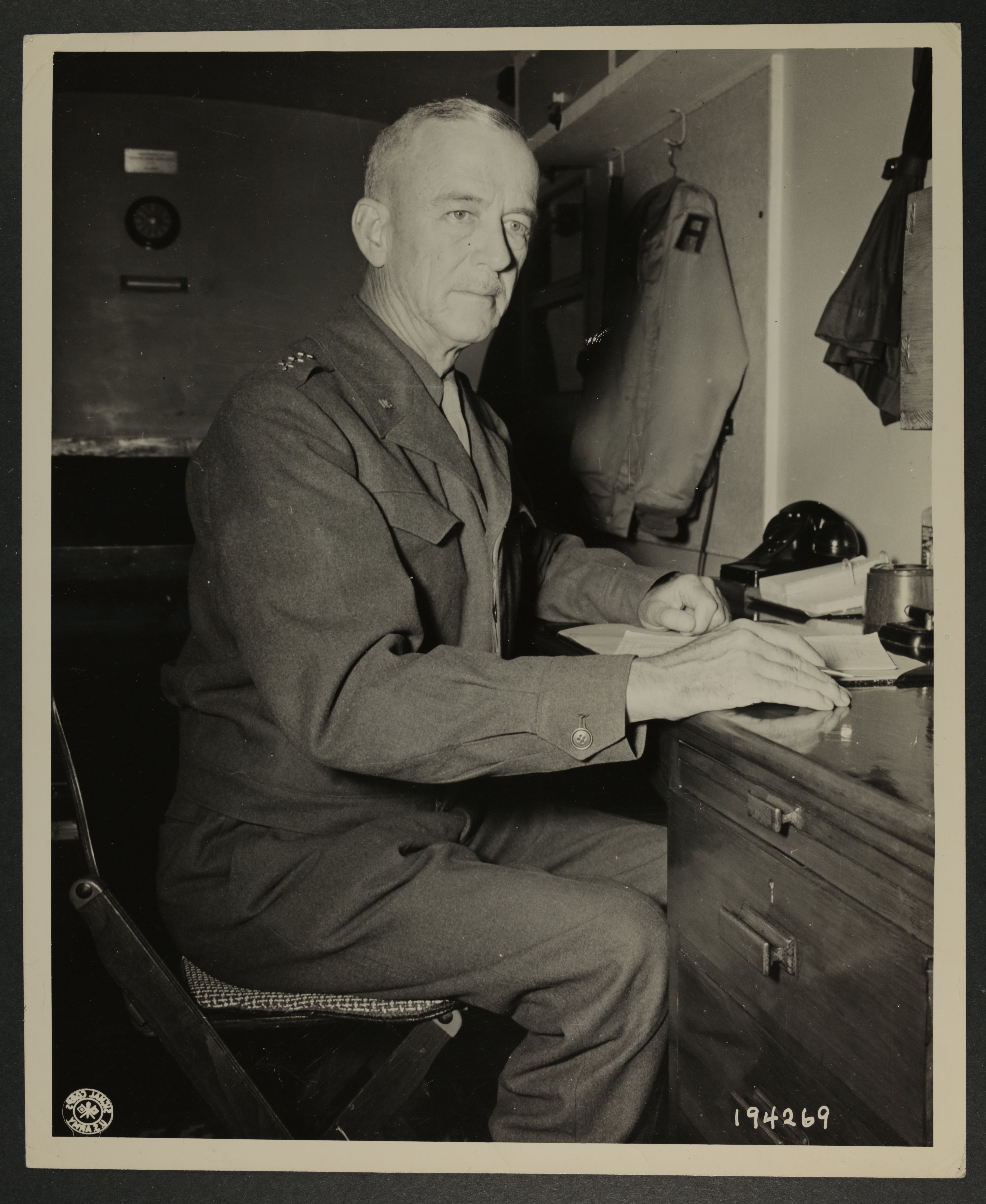 Lt. Gen. Courtney Hodges at Field Headquarters in Belgium, c. 1942