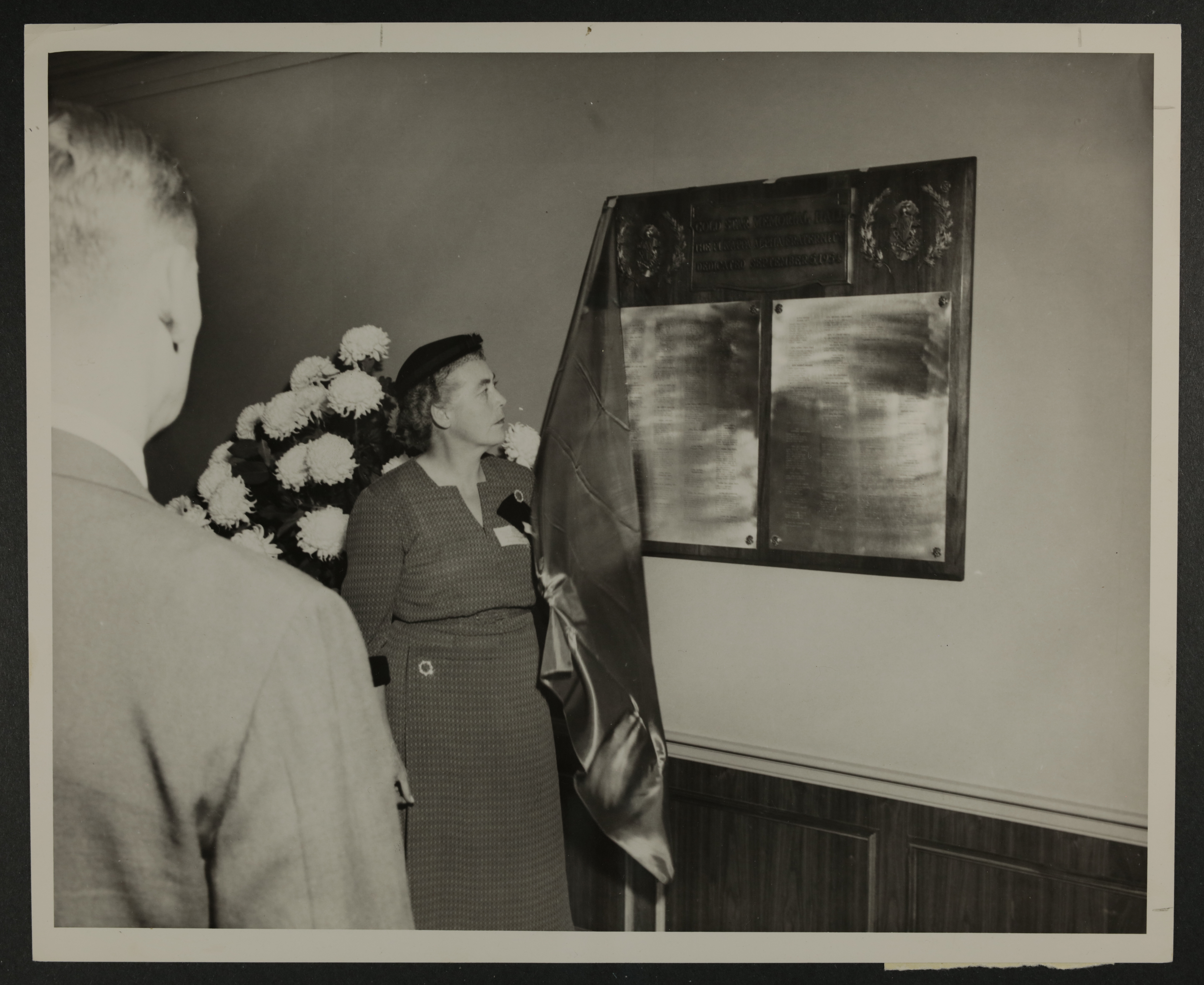 Gold Star Mother Unveiling Plaque at Headquarters Photograph, c. 1963
