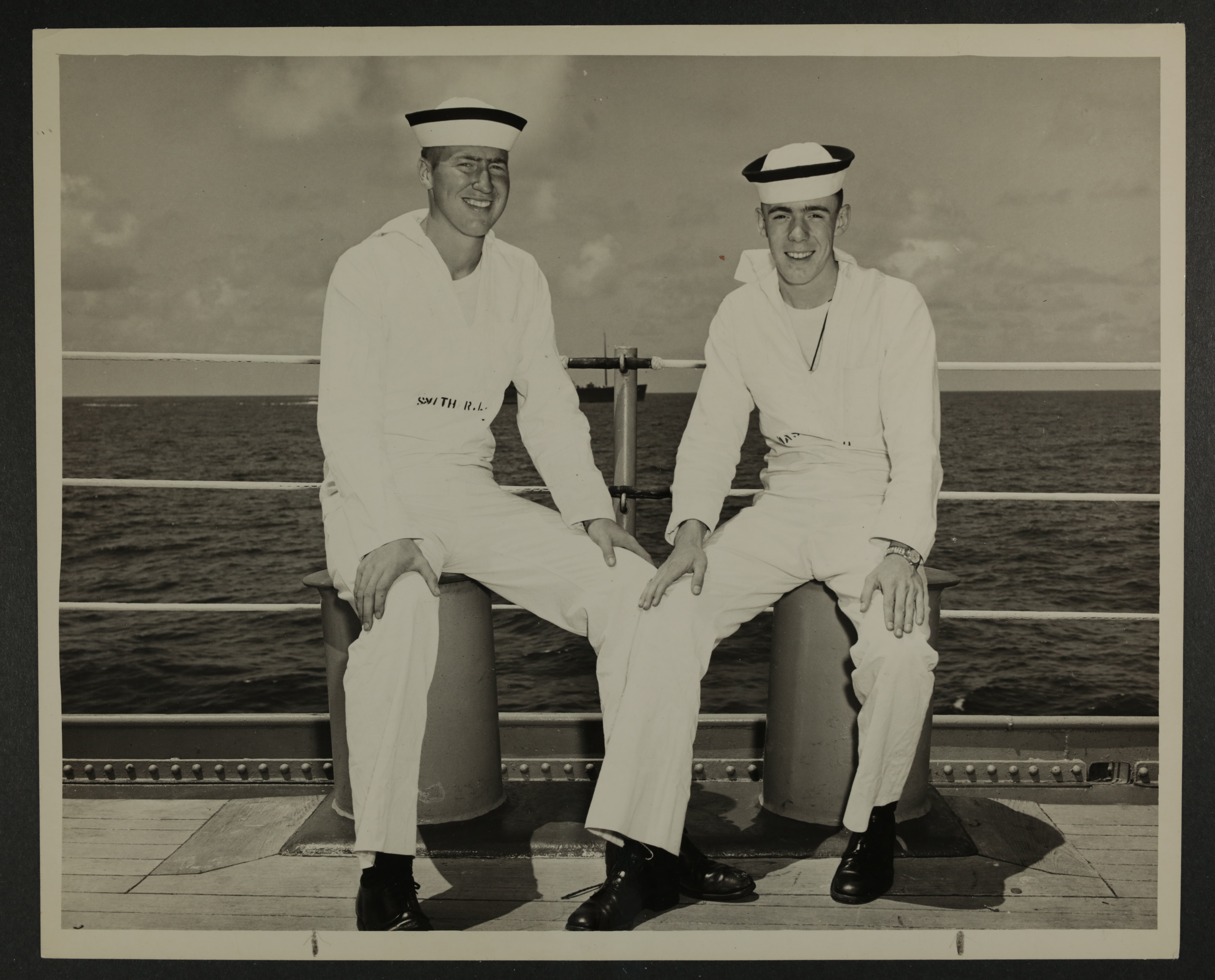 Ronald L. Smith and Frank H. Mason Aboard USS Des Moines Photograph