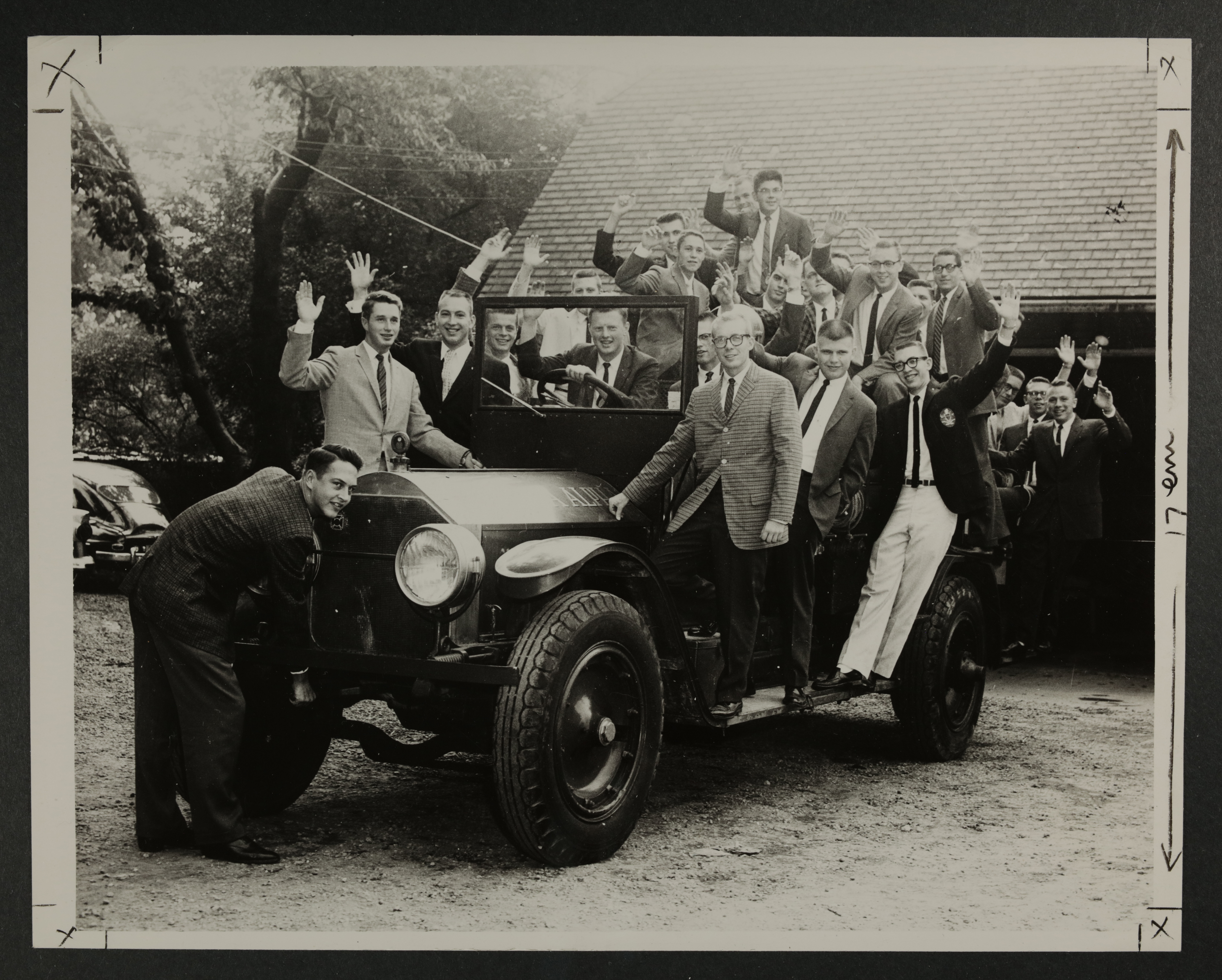 Epsilon Xi Chapter Members on Fire Truck Photograph