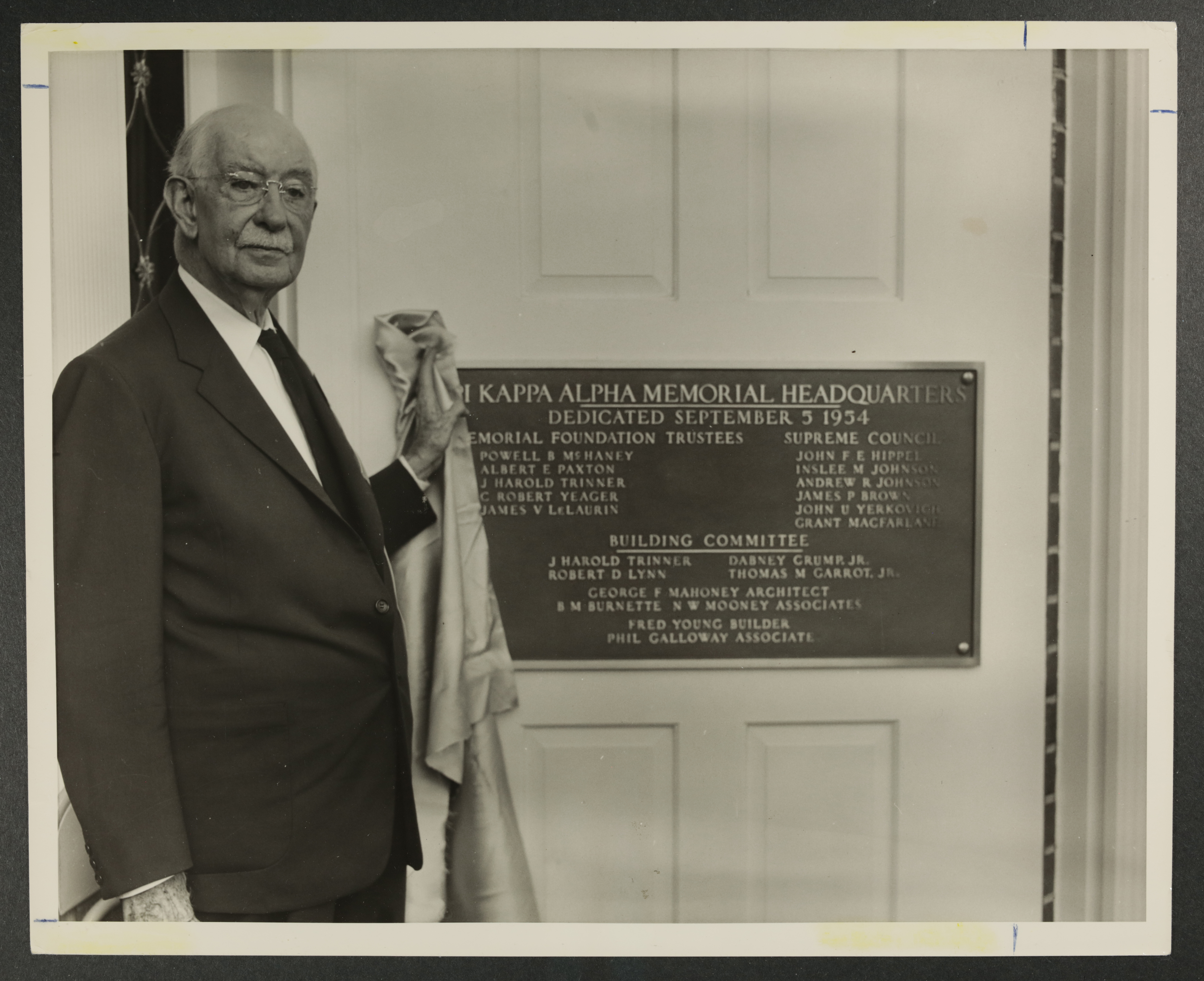 Robert A. Smythe at Pi Kappa Alpha Memorial Headquarters Photograph, c. 1954