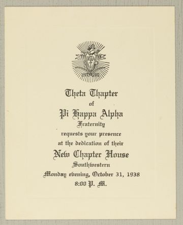 Theta Chapter House Dedication Invitation, 1938