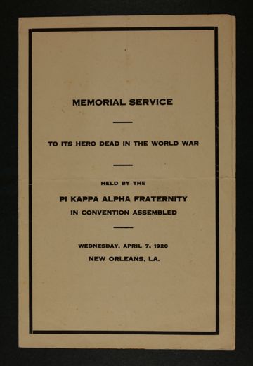 Memorial Service to the Hero Dead in the World War Program, April 7, 1920