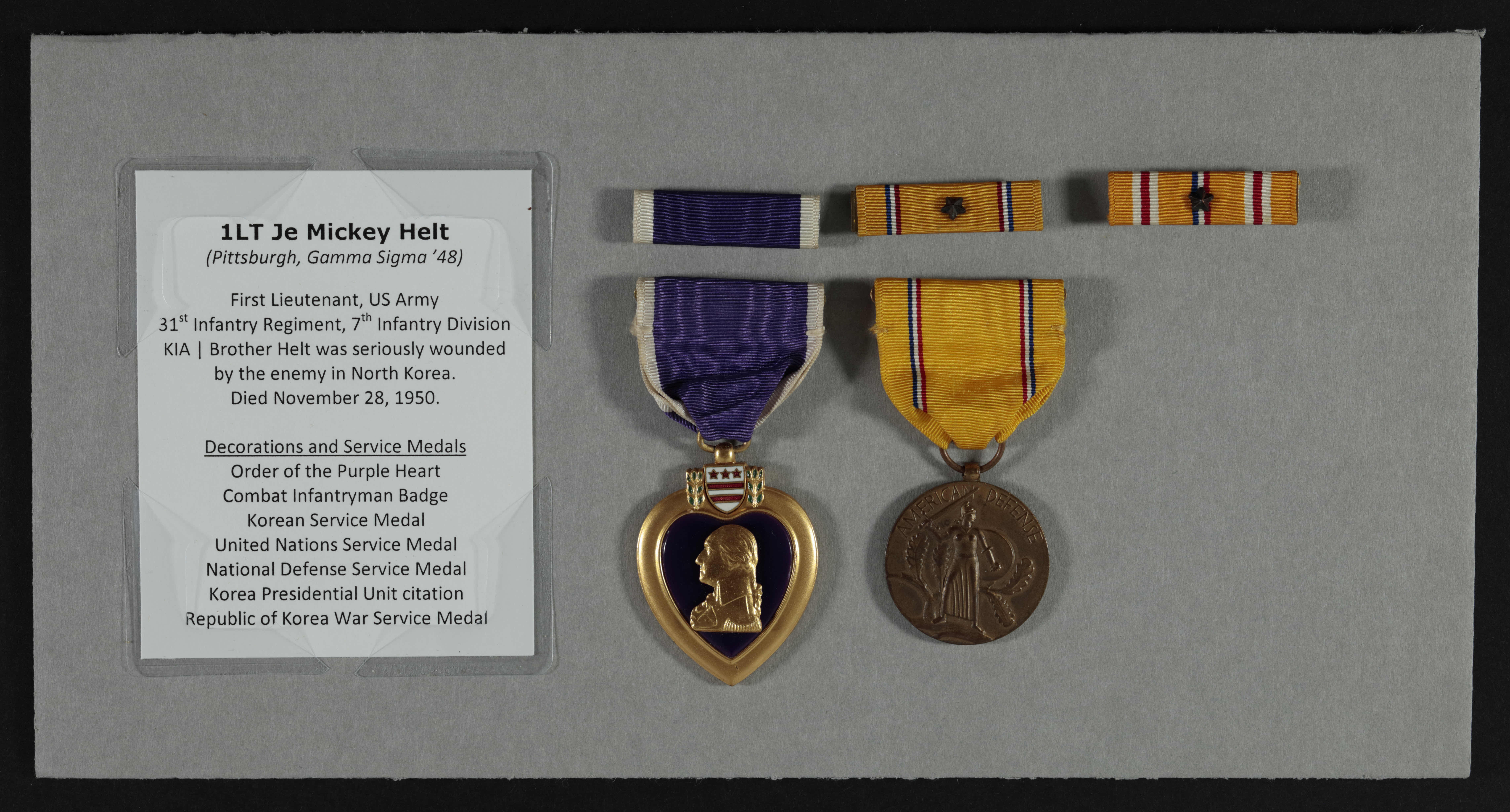 Je Mickey Helt Decorations and Service Medals Display