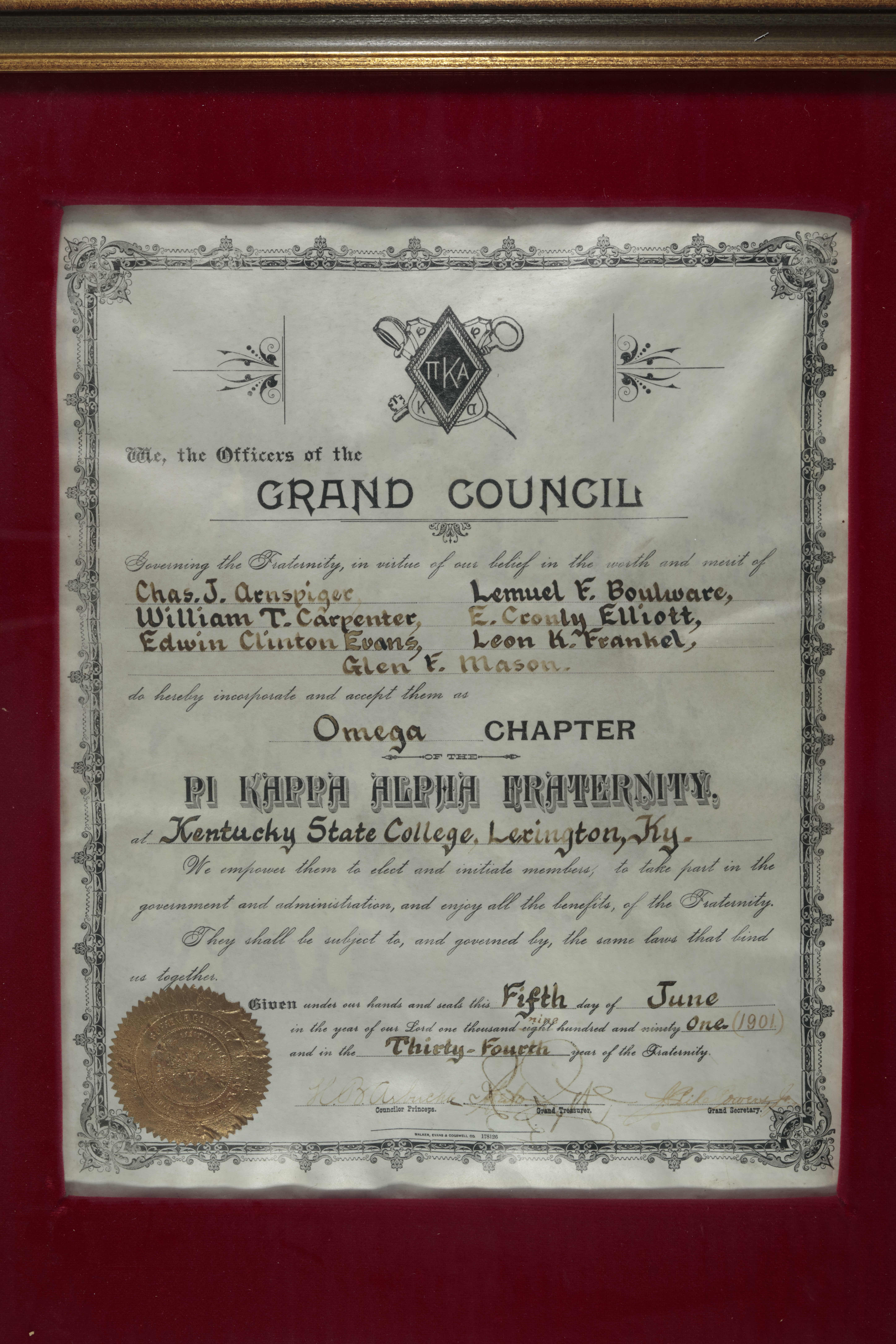 Omega Chapter Charter, June 5, 1901
