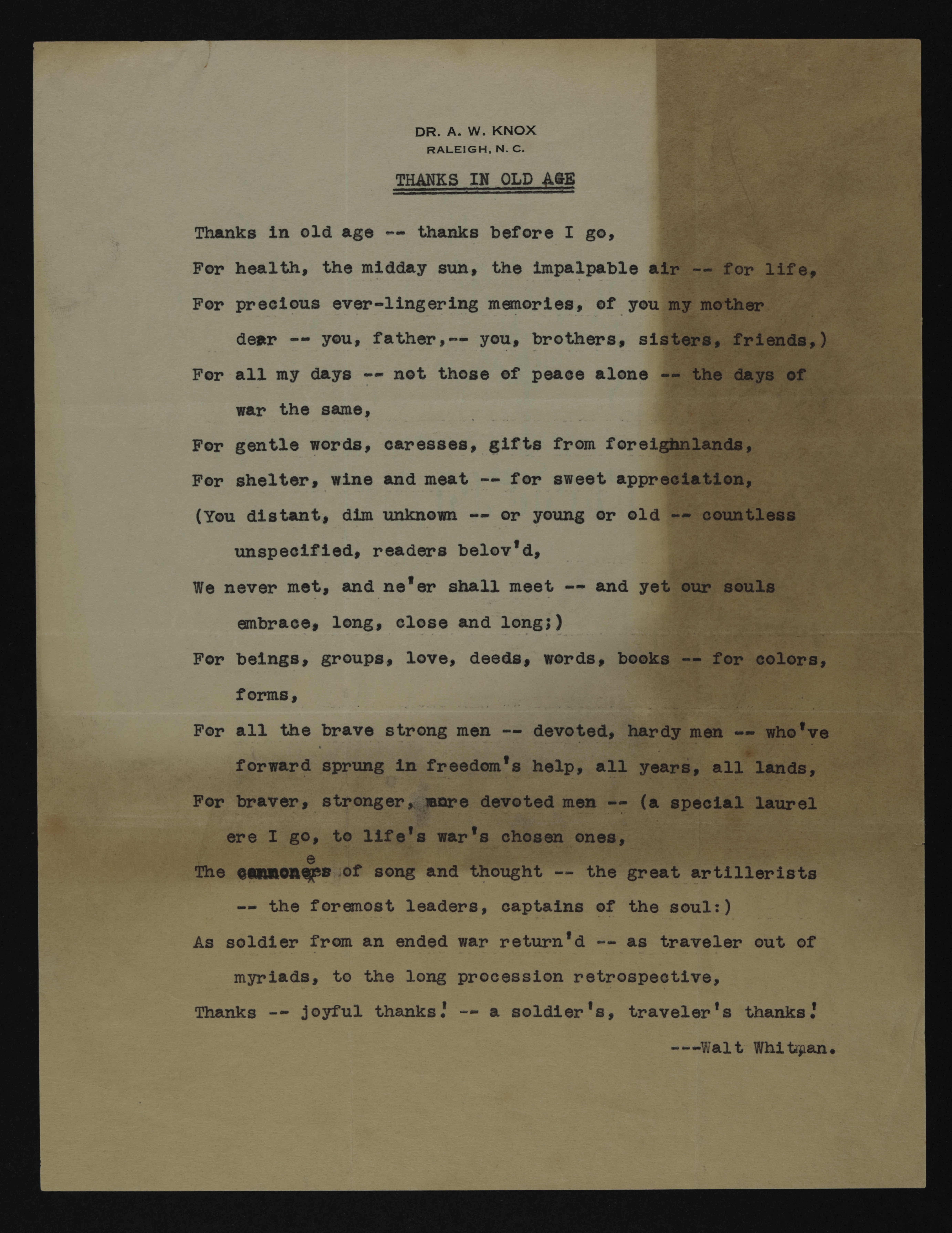 Thanks In Old Age Poem