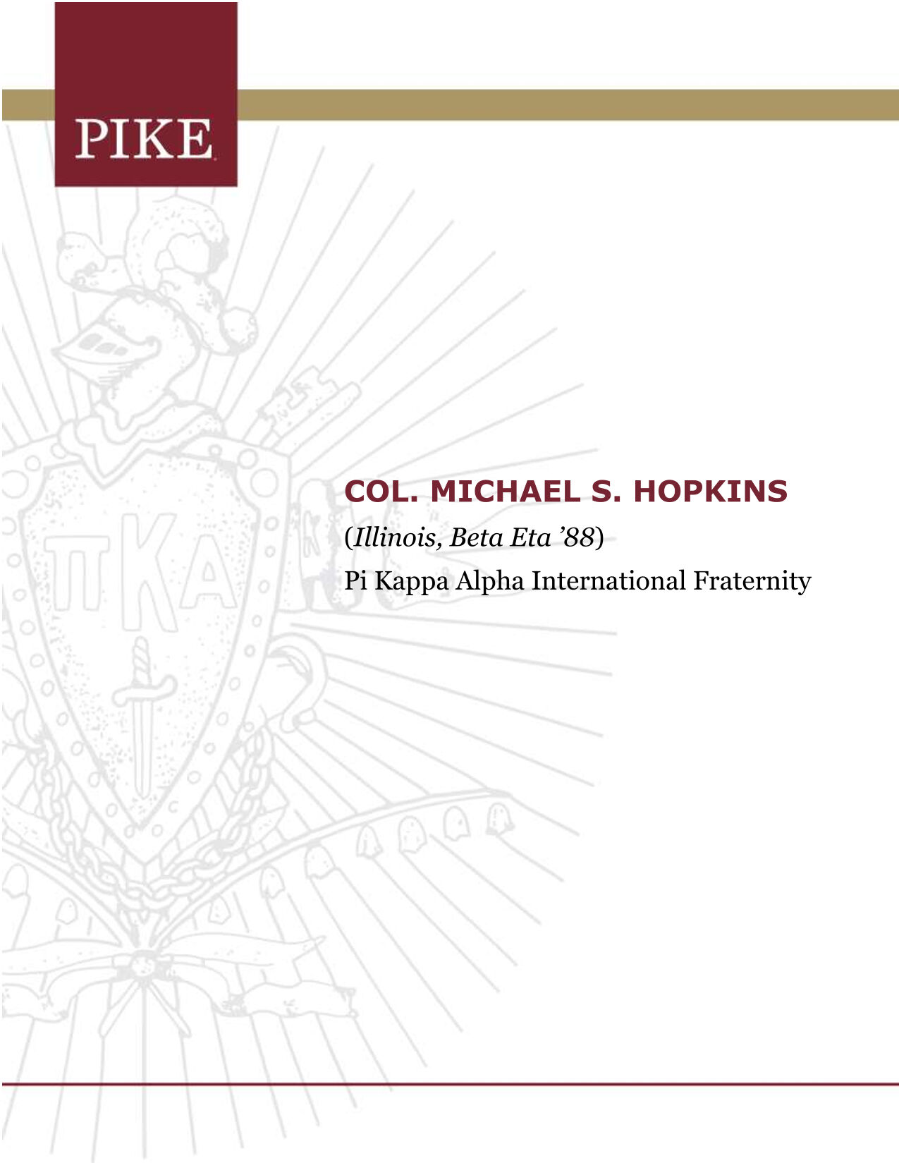 Colonel Michael S. Hopkins Brochure, April 2, 2018