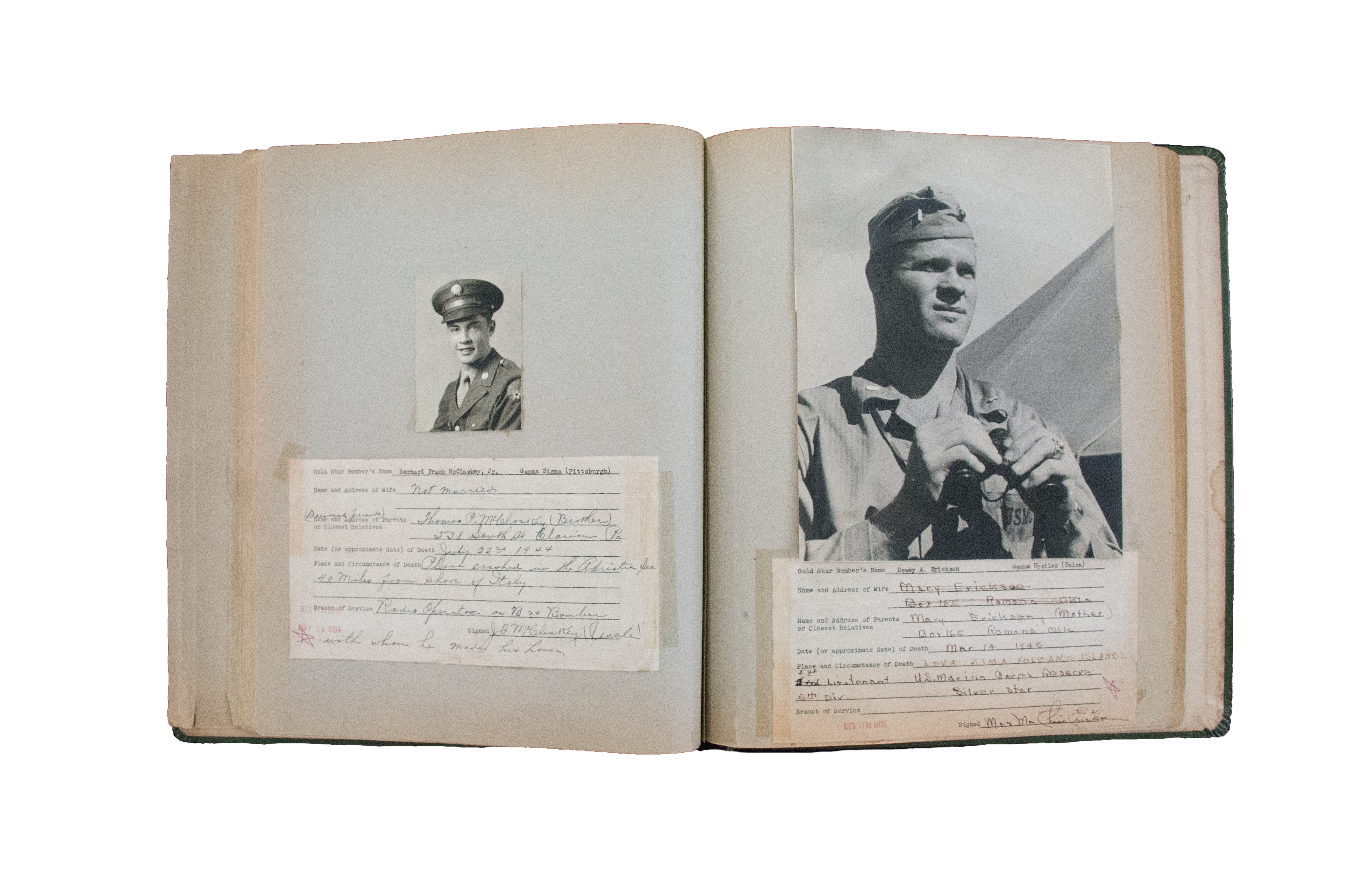 Bernard McCloskey, Jr. and Dewey Erickson Gold Star Memorial Book Entries, May 14, 1954