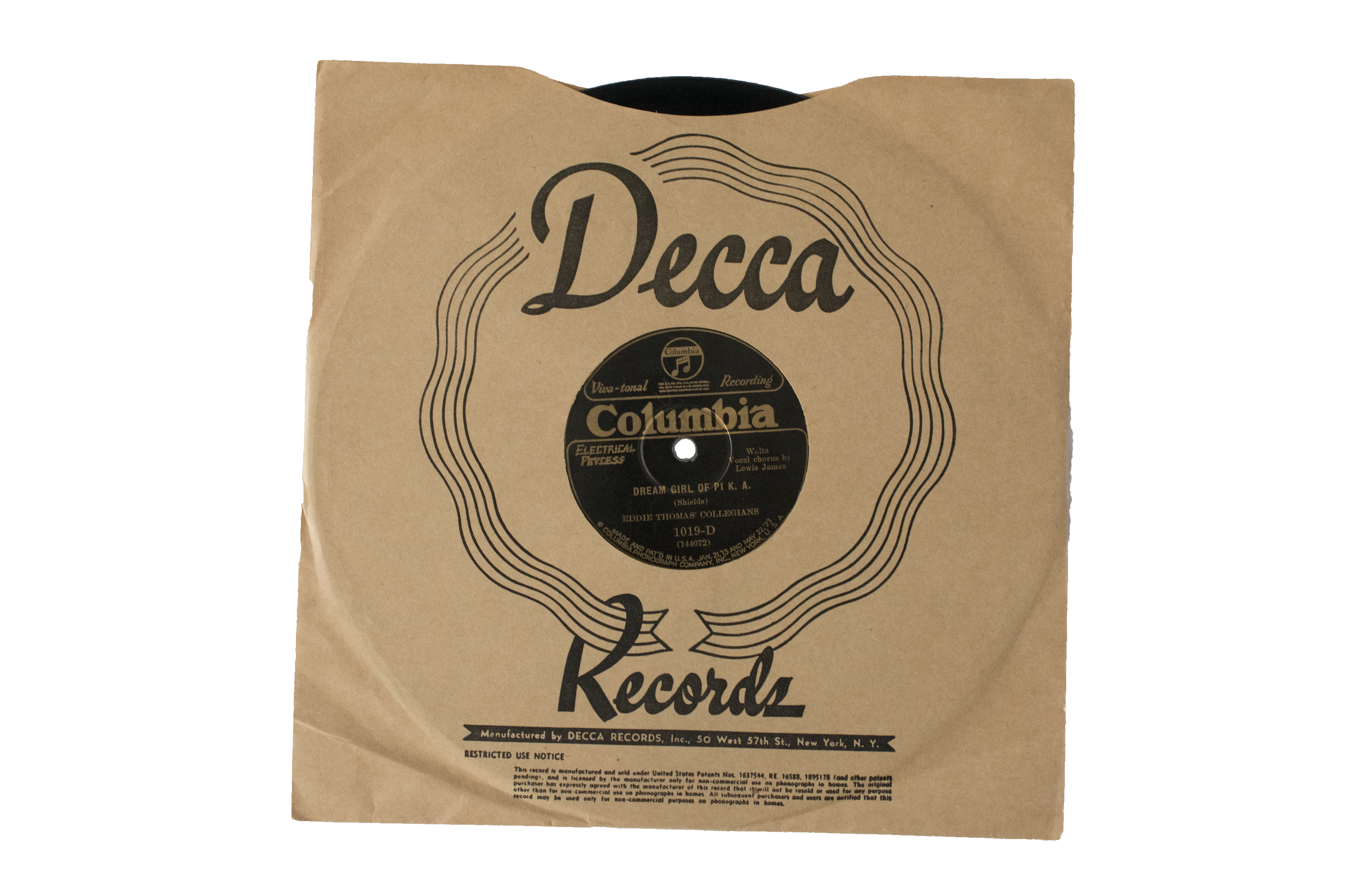 Dream Girl of Pi K. A. Performed by the Eddie Thomas' Collegians Vinyl Record