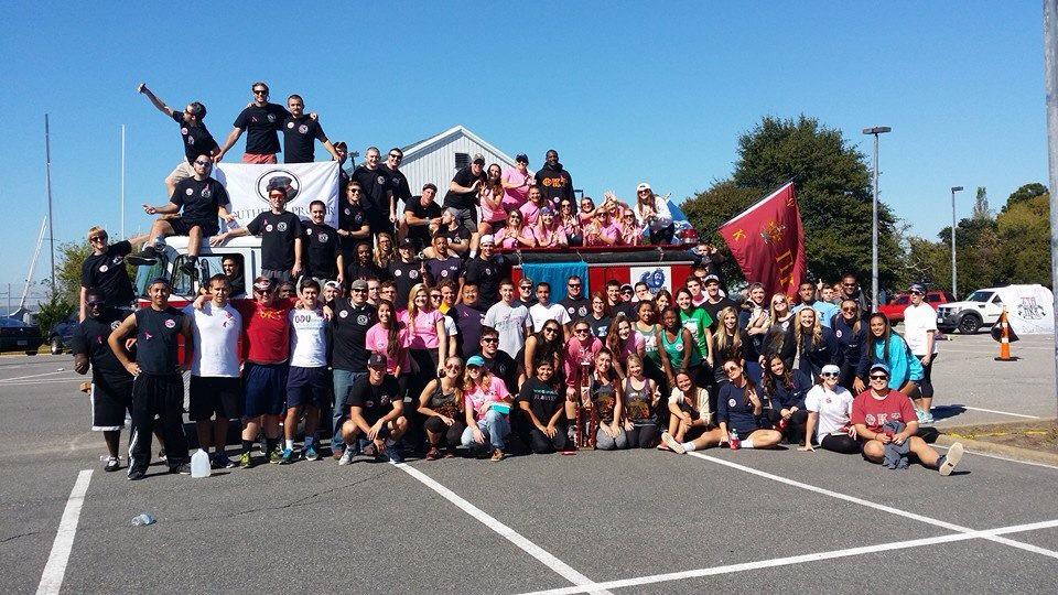 Zeta Iota Chapter and Sorority Members with A Fire Truck Photograph