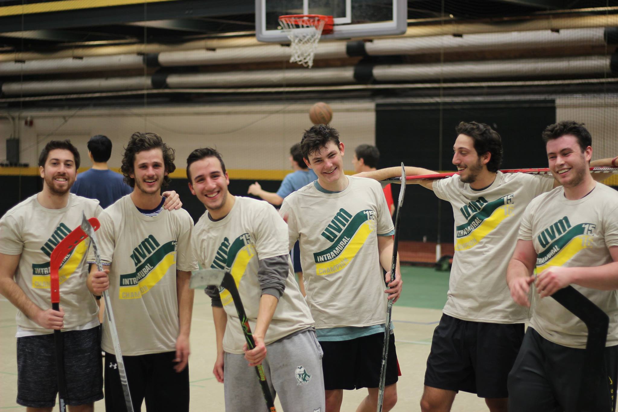 Six Lambda Delta Chapter Members Play Intramural Floor Hockey Photograph