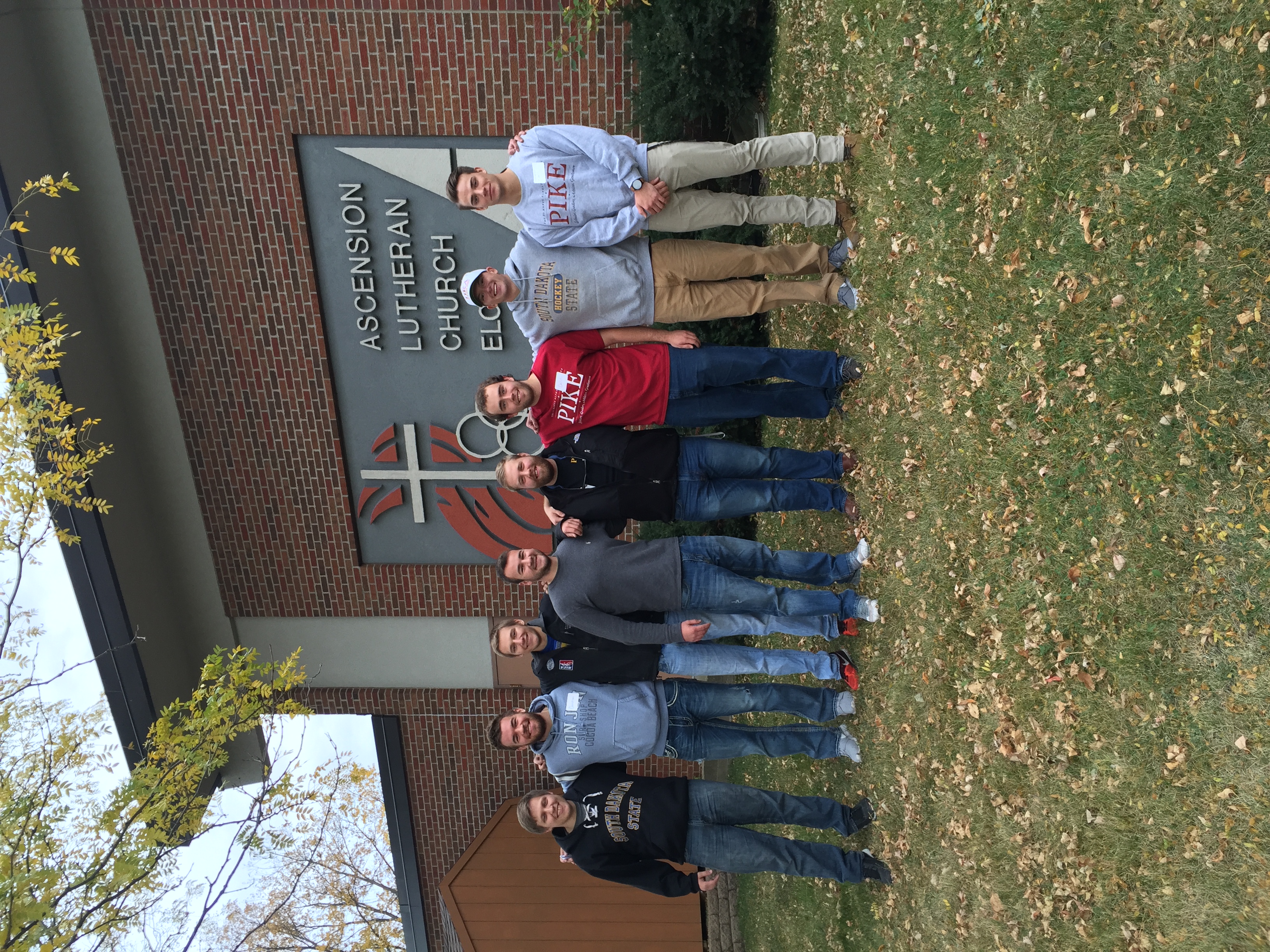 Eight Mu Omicron Chapter Members Outside of a Church Photograph