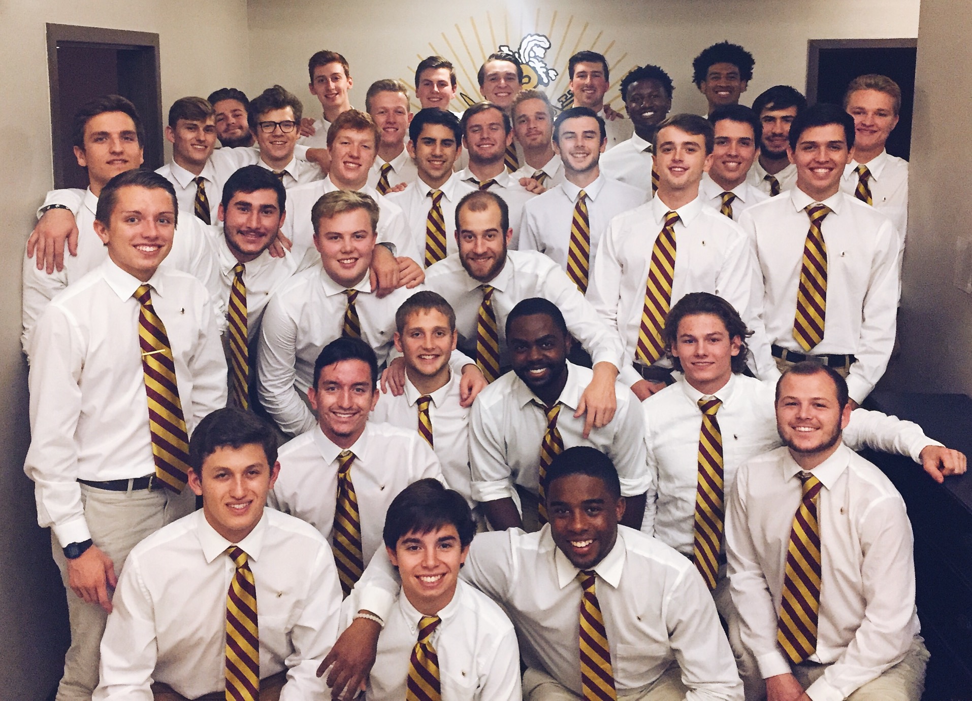 Zeta Chi Chapter Members Wearing Red and Gold Striped Ties Photograph