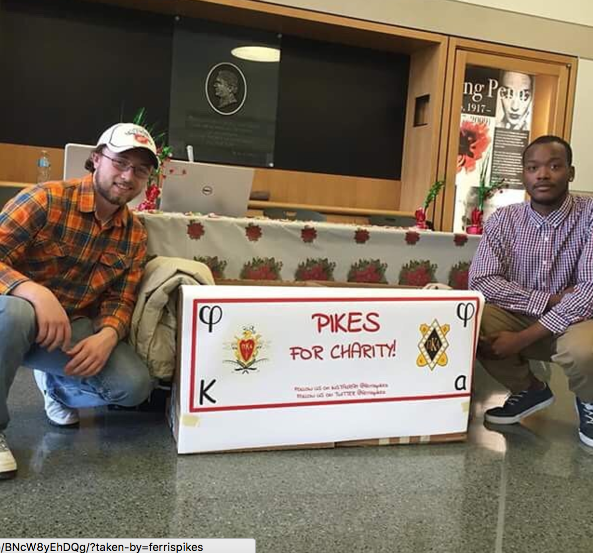 Two Unidentified Zeta Kappa Pikes With A Donation Box Photograph