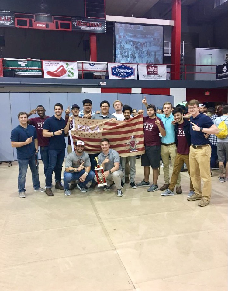 Zeta Psi Chapter Members With A Trophy and PiKA Flag Photograph