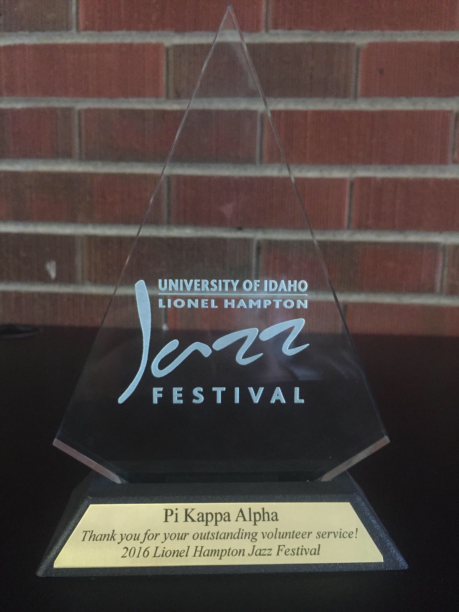 Volunteer Award for Pi Kappa Alpha From the Lionel Hampton Jazz Festival Photograph, 2016
