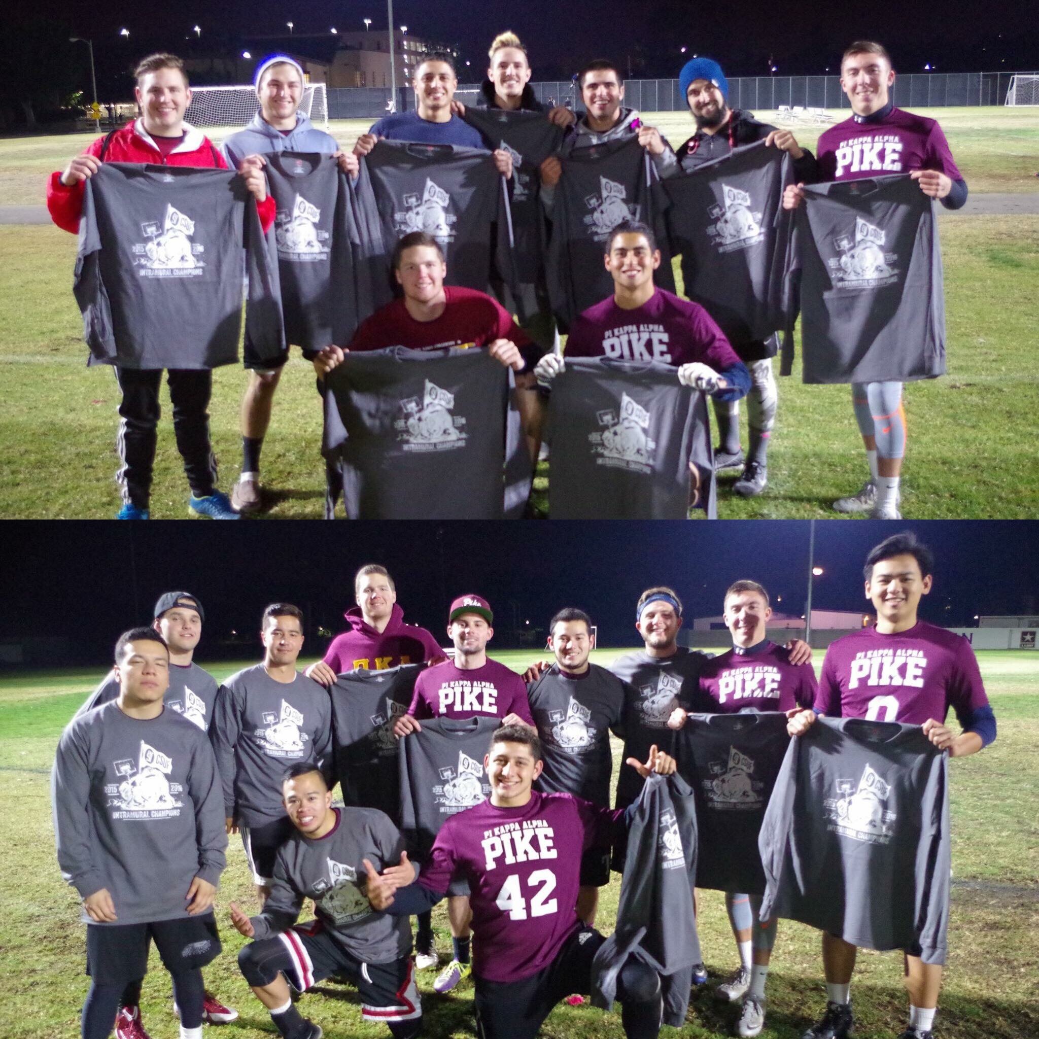 Mu Epsilon Chapter Members Pose with T-Shirts on an Athletic Field Photograph