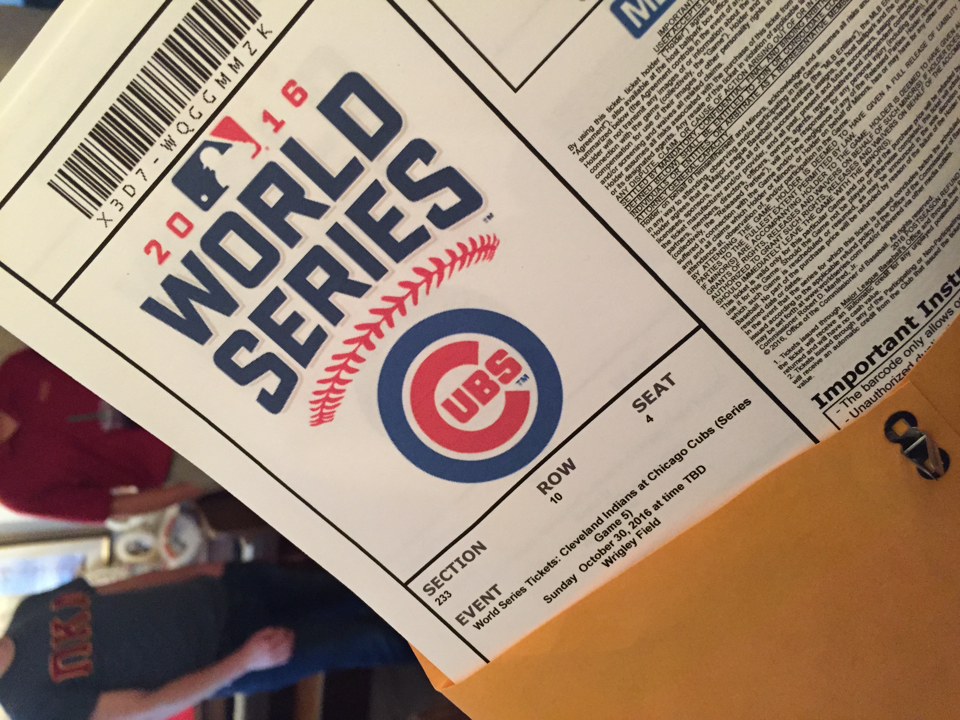 World Series Baseball Ticket For The Cubs Photograph, 2016