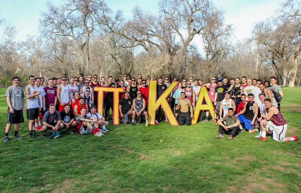 Lambda Psi Chapter Members with Giant Greek Letters Photograph