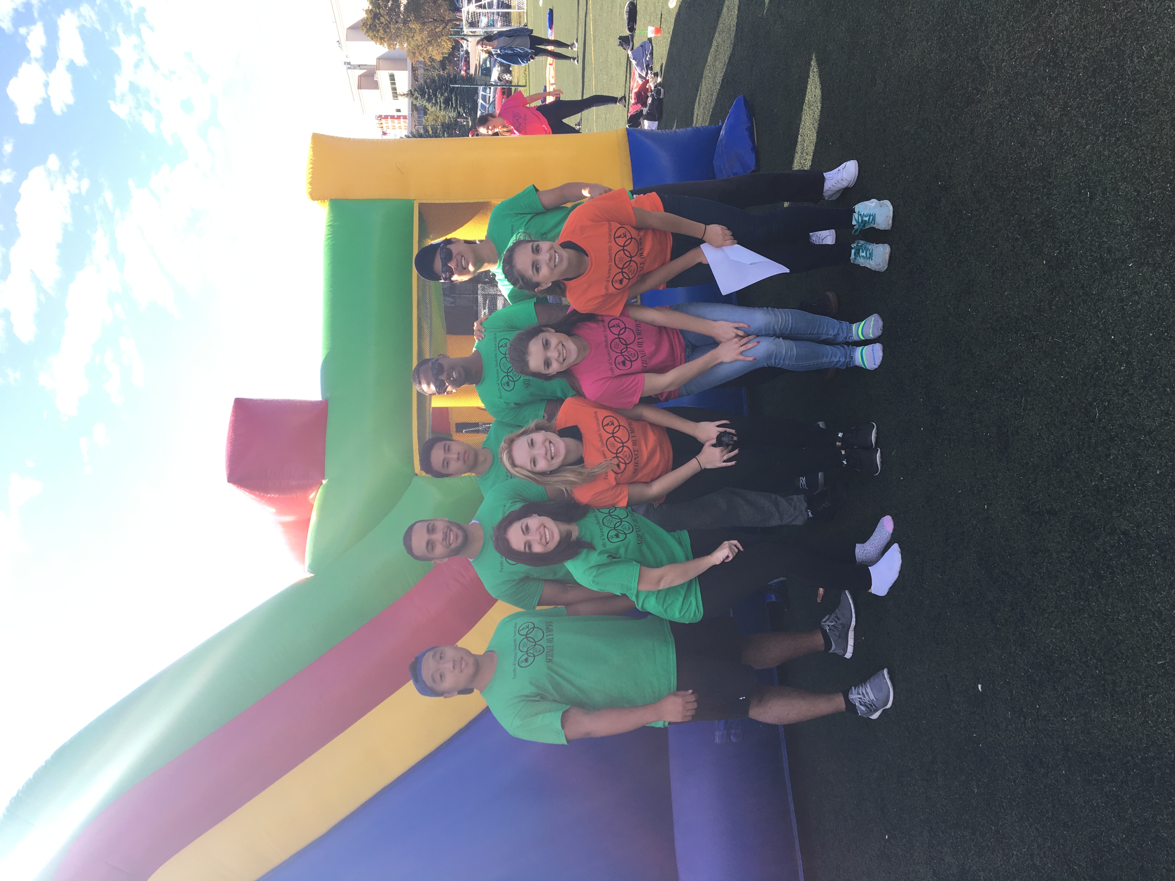 Nine Unidentified with an Inflatable Playground for the Science Olympics Photograph