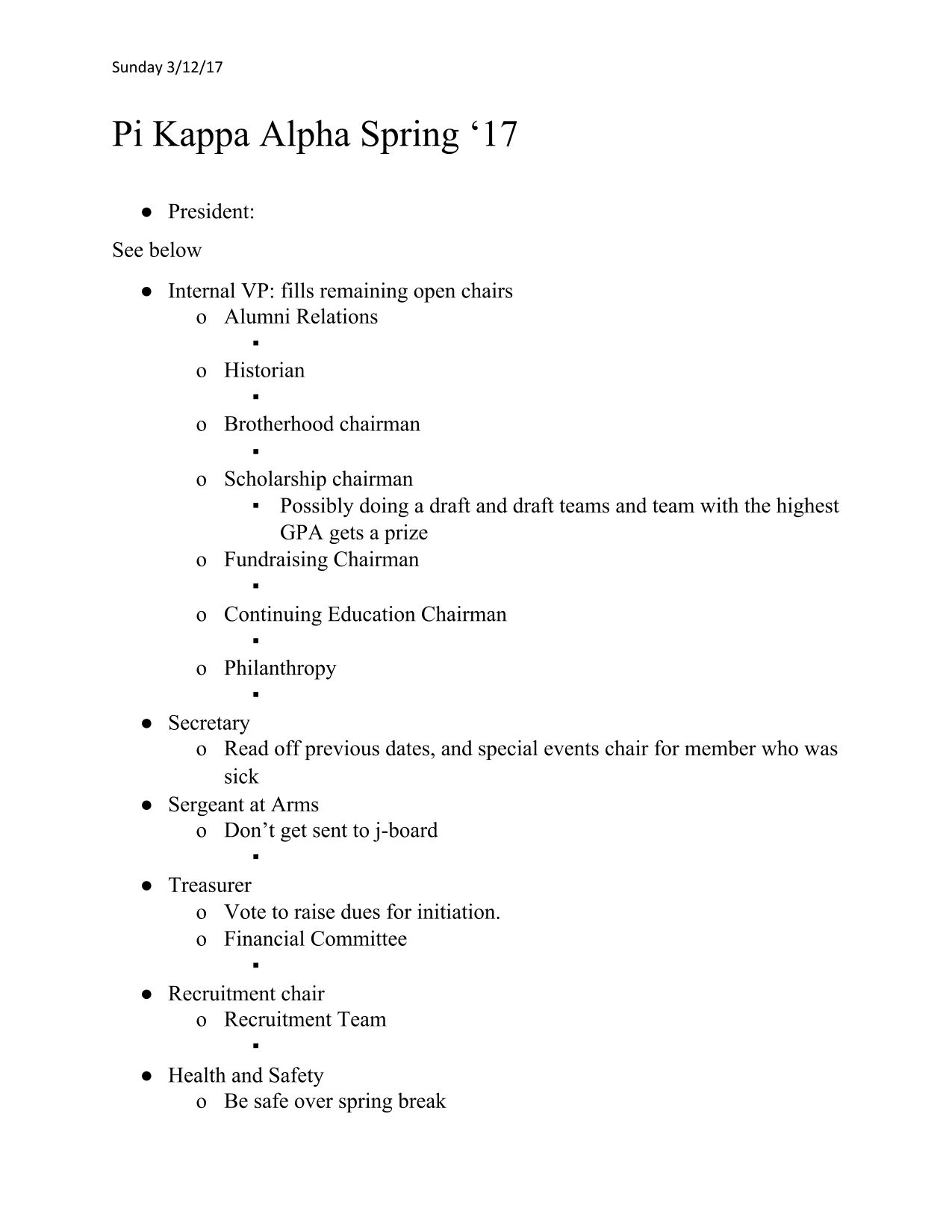 Mu Sigma Colony Spring Semester Meeting Minutes, March 12, 2017