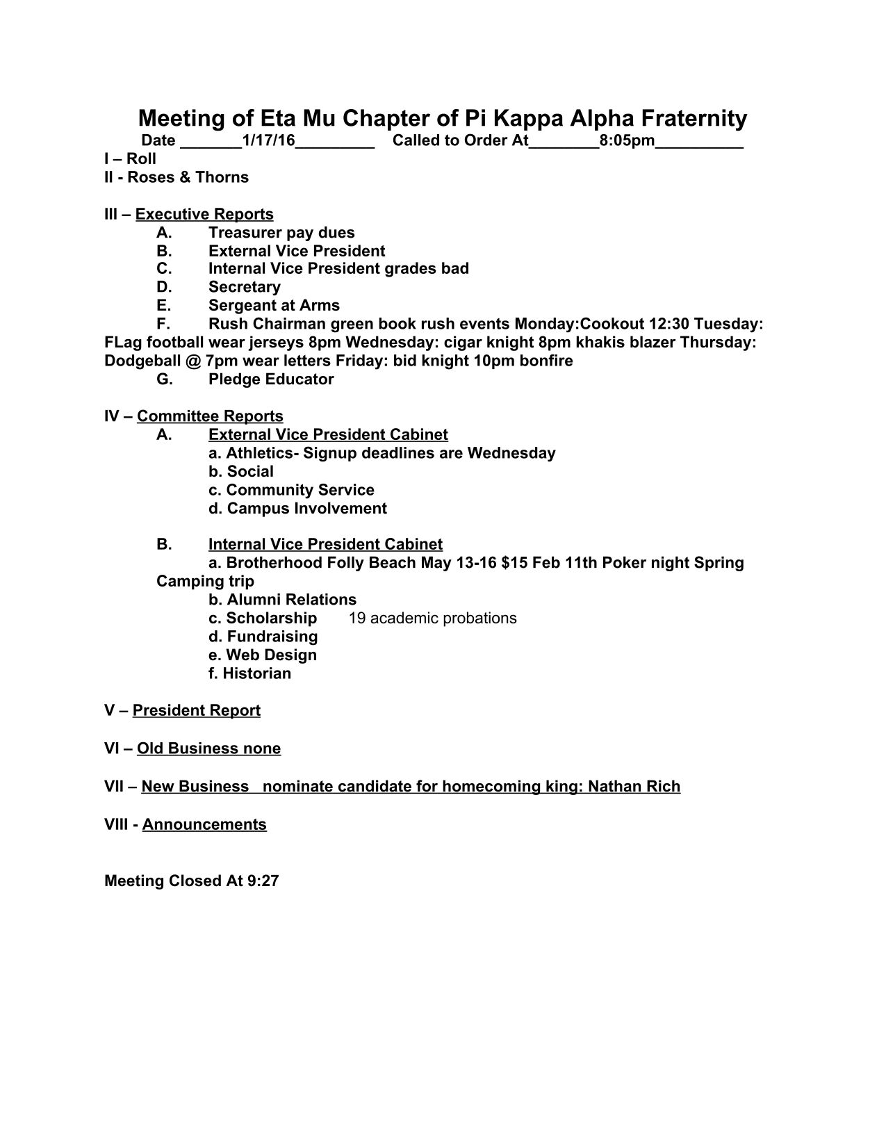 Eta Mu Chapter Meeting Minutes, January 17, 2016