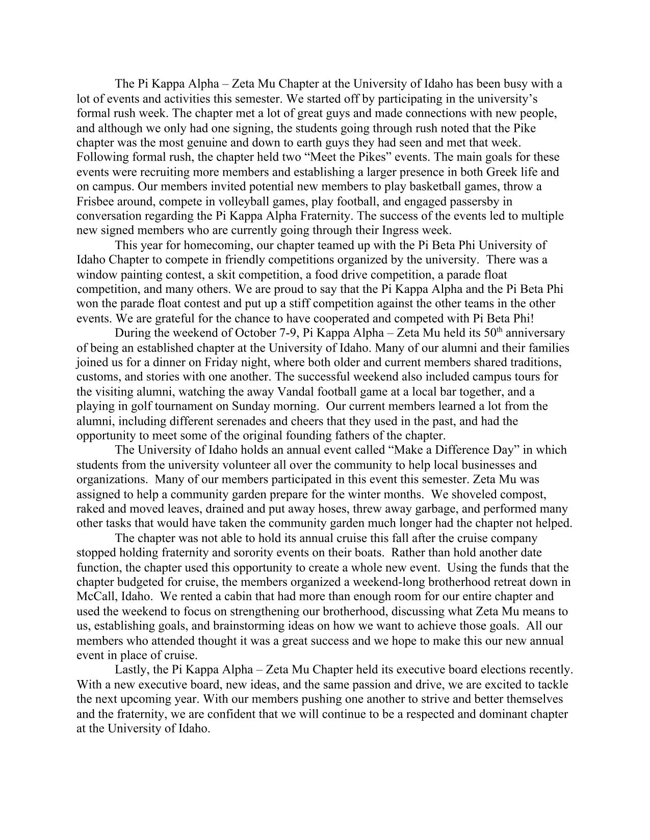 Zeta Mu Chapter Semester Summary Report