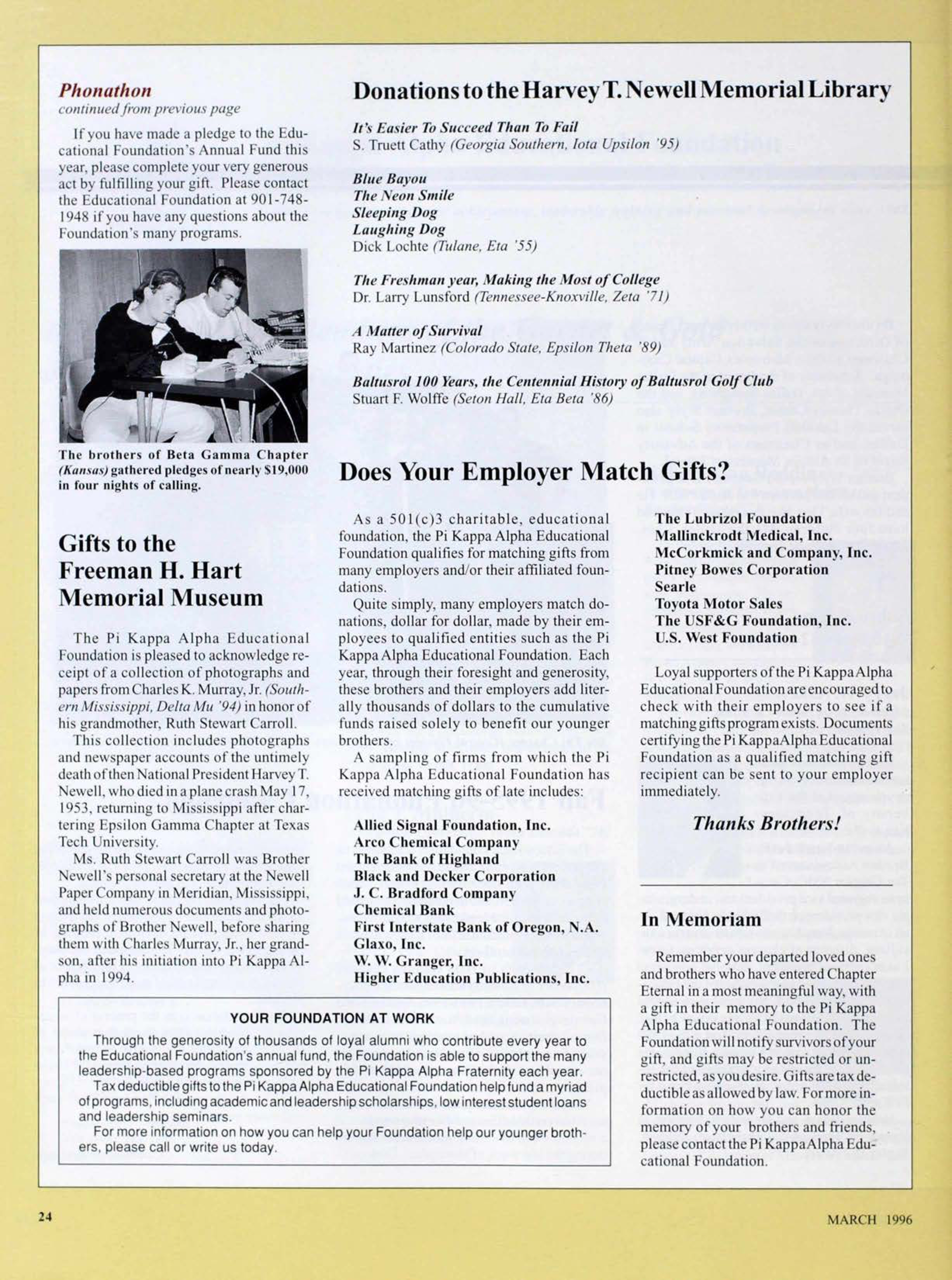 In Memoriam, March 1996