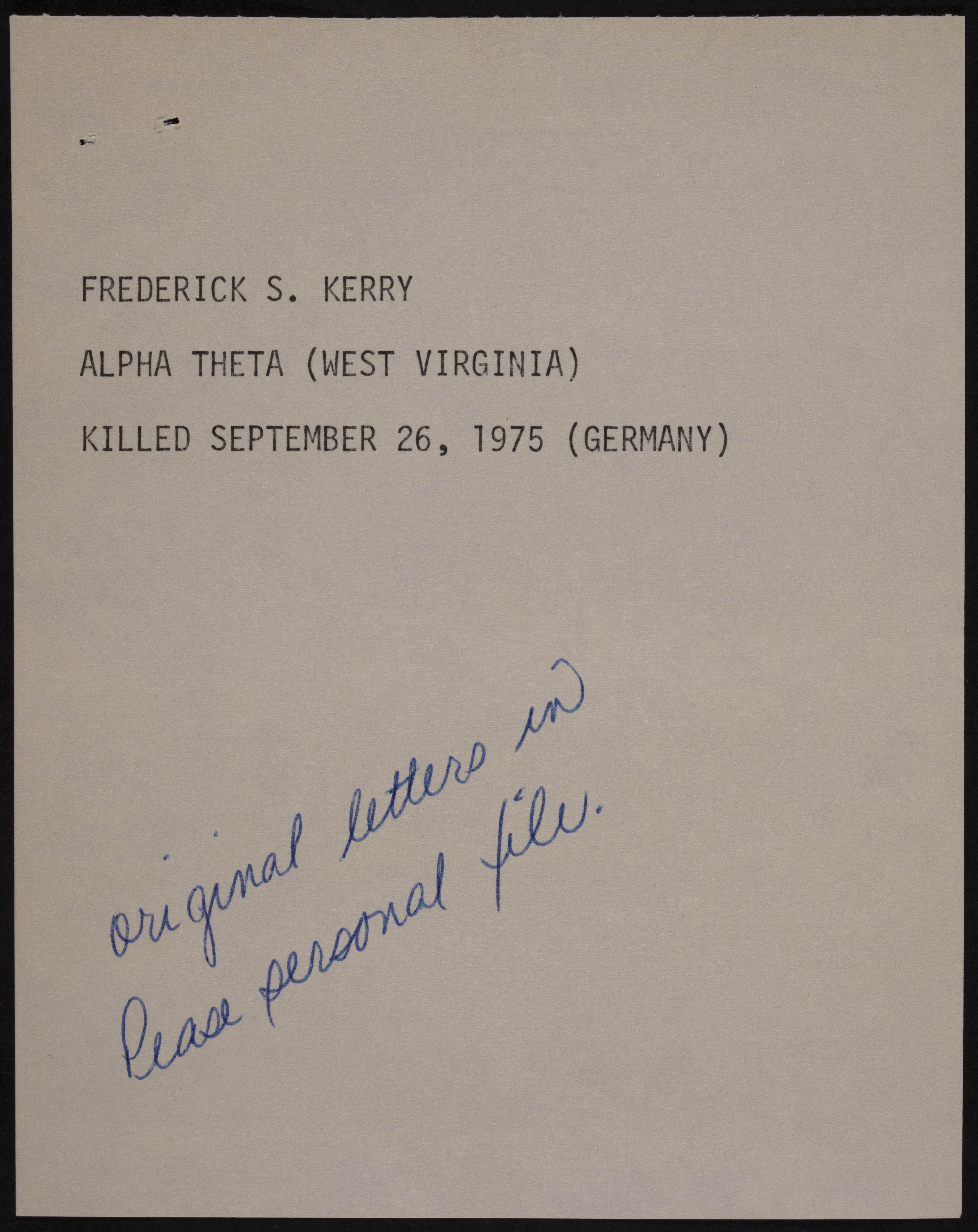 Frederick Sumner Kerry Note