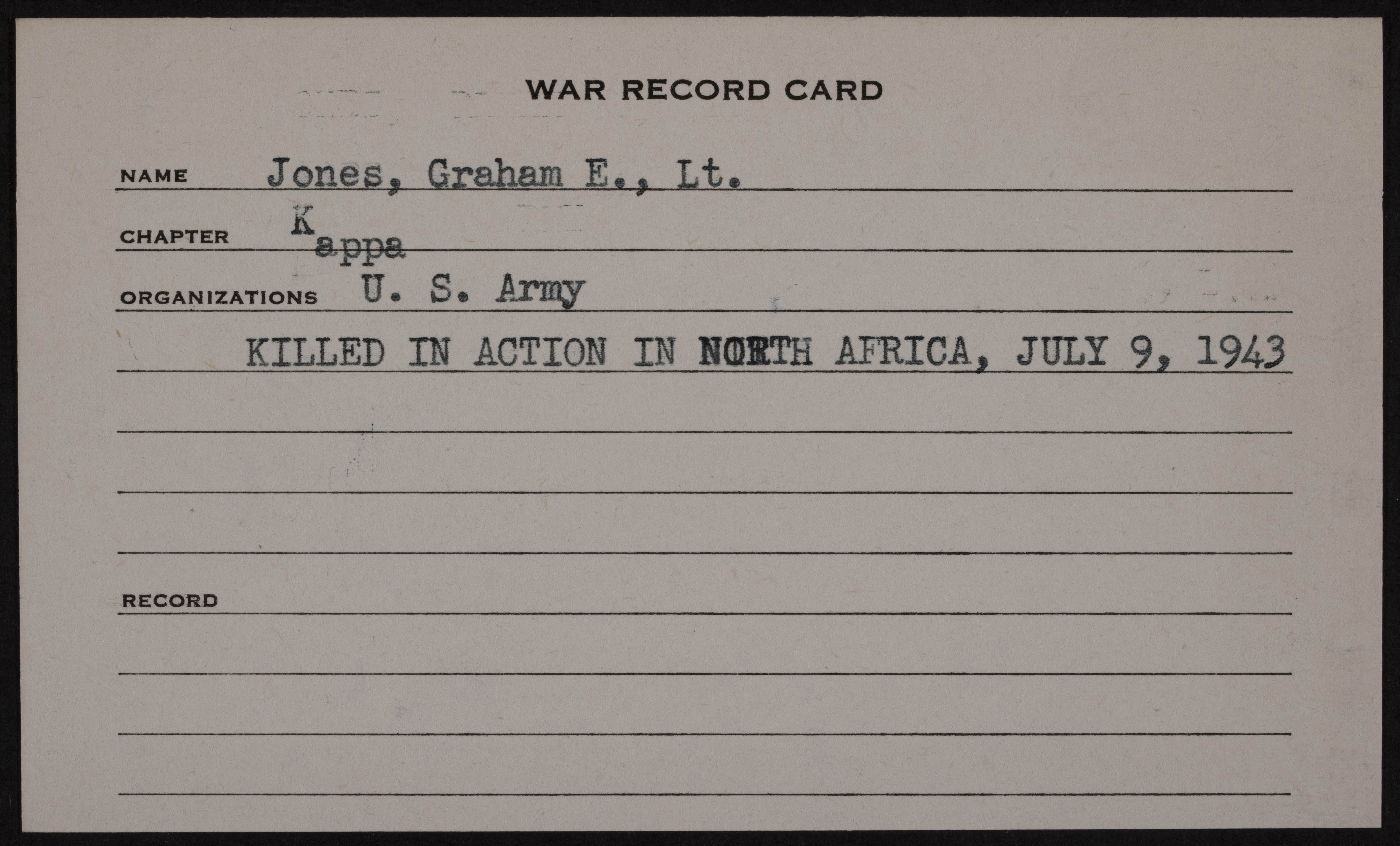 Graham Evans Jones War Record Card